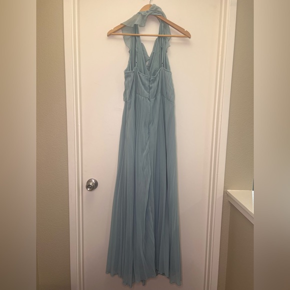 ASOS Design Dusty Blue Pleated Maxi Dress Ruffle Halter Formal Wedding Guest - Picture 5 of 11